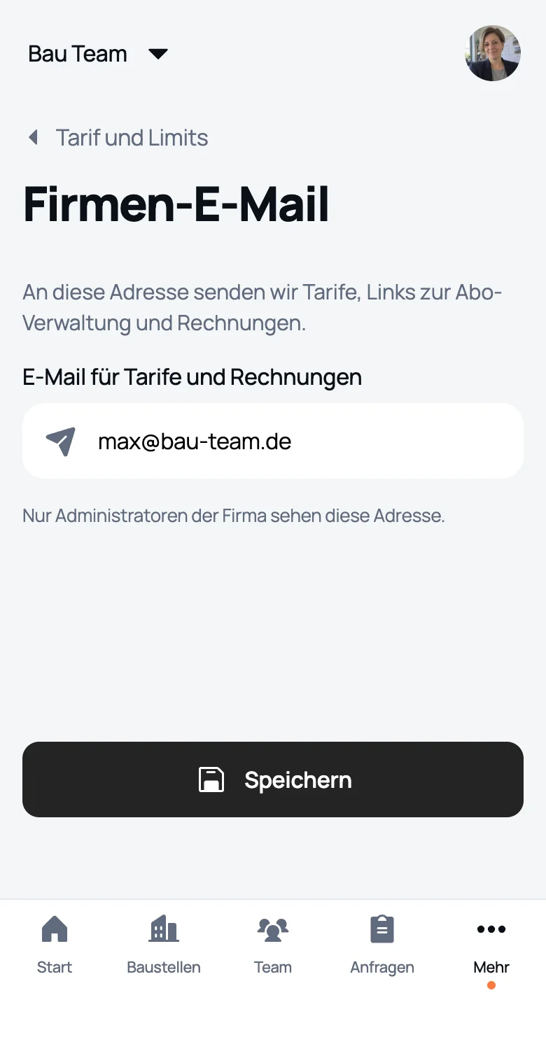 E‑Mail der Firma: hierhin kommen Tarife und Zahlungslinks