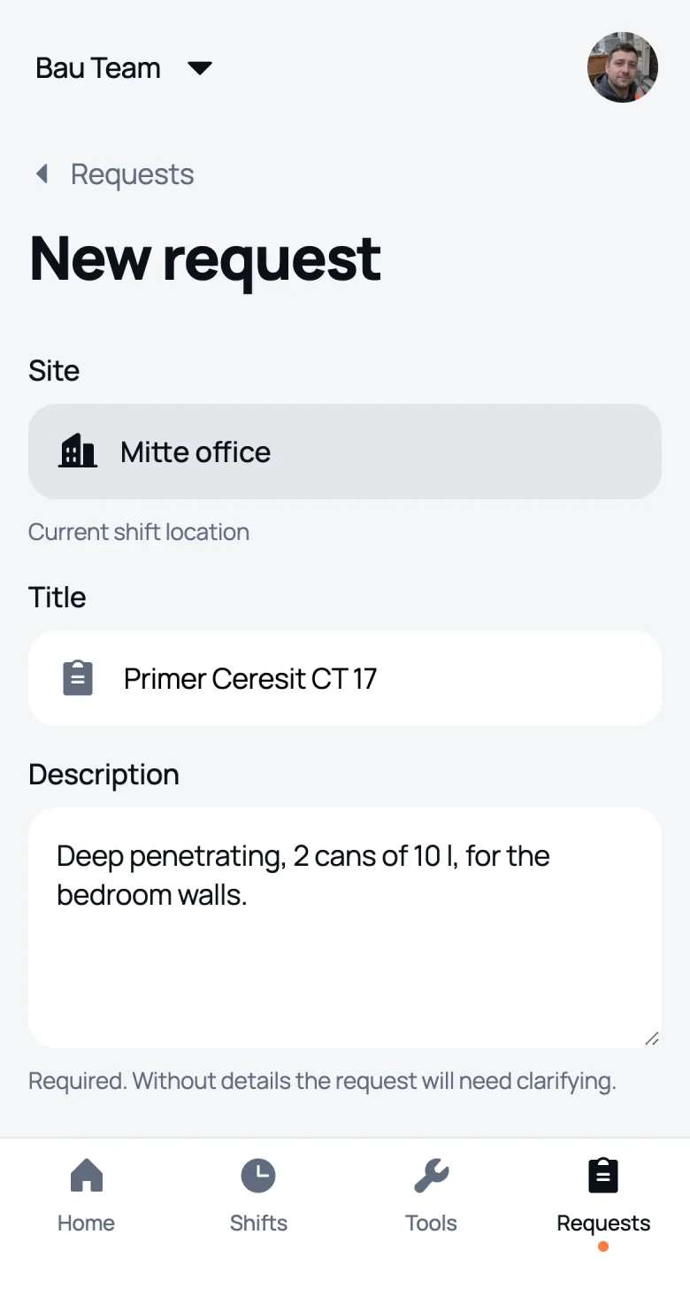 New request: the current shift’s site, name and description